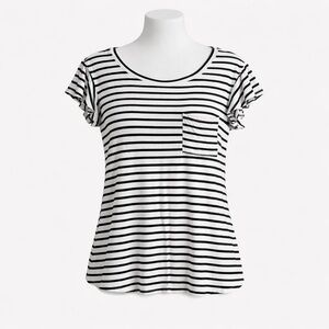 Size XL Shop Basic USA Women’s Black White Striped Flutter Sleeve Pocket Top